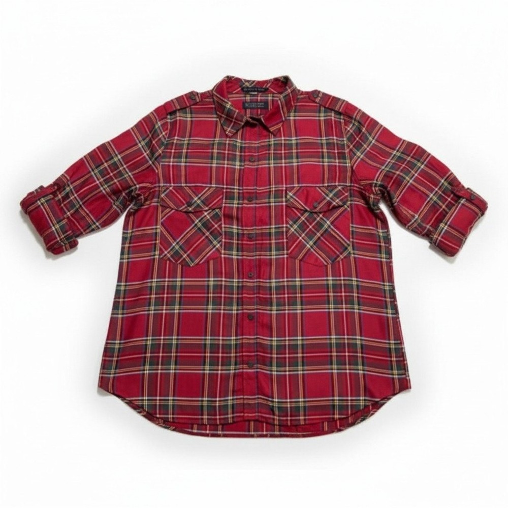 Sanctuary Plaid Boyfriend Shirt Womens XL Red Tartan Long Sleeve Button Up